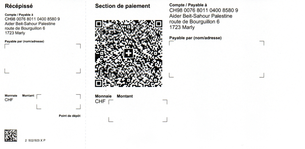 Bulletin de versement avec code QR de l’association